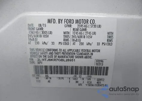 2016 Lincoln Mkx Select из США, поврежденный, VIN 2LMTJ8KR7GBL28951